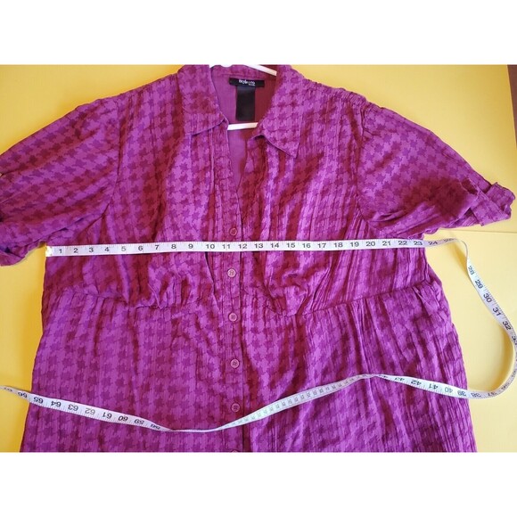 Womens Short Sleeve Button Front Sz 20W Lined Houndstooth Purple  Stlye & Co - Picture 6 of 7